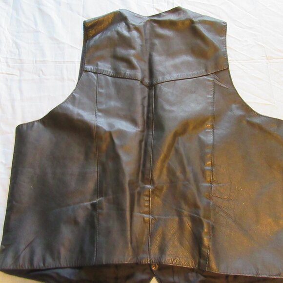 Mens Vintage Silver Bike Black Leather Motorcycle Vest Sz XL - Picture 5 of 5